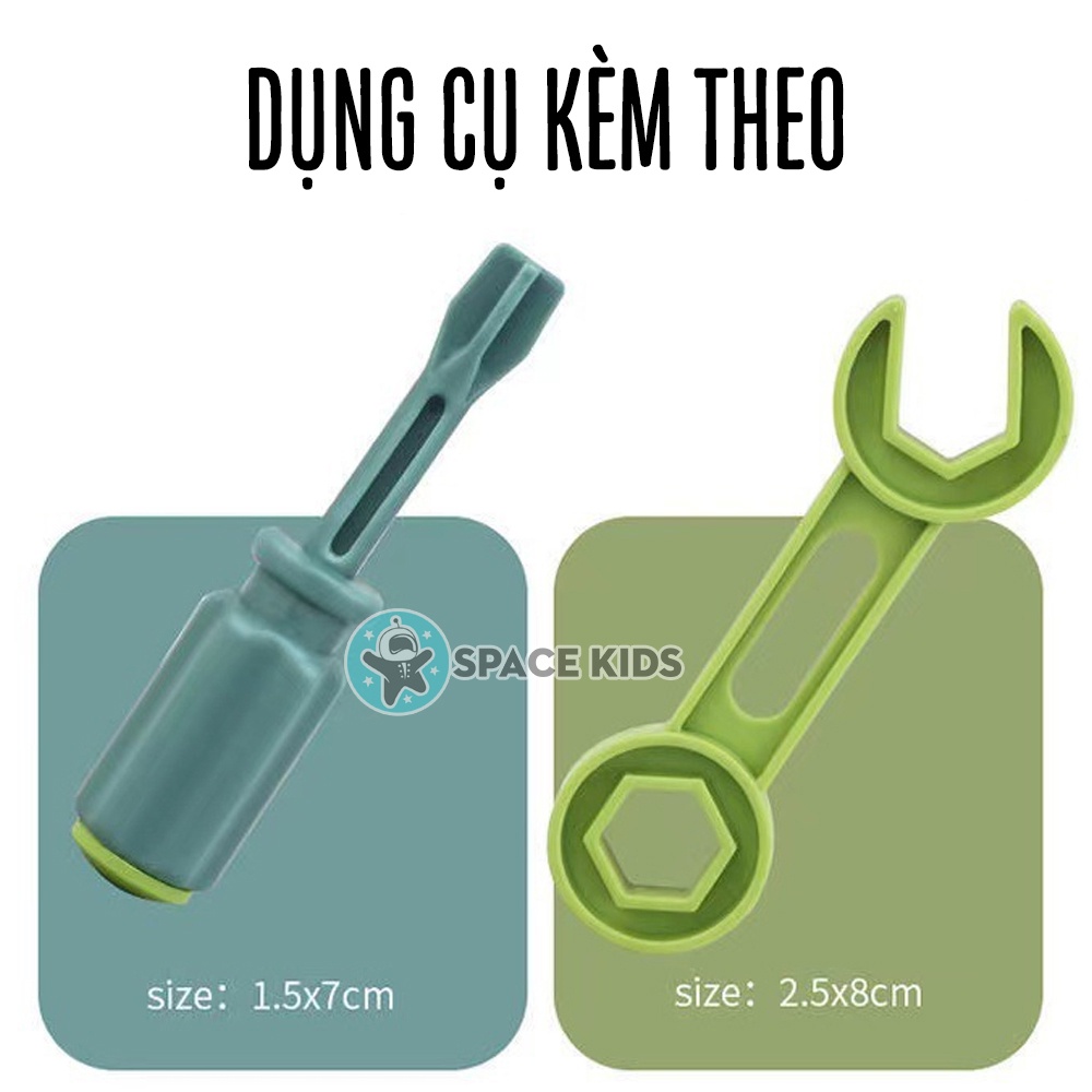 Set 4 xe lắp ghép khủng long công trường, xe ô tô đồ chơi tặng kèm tovit, cờ lê cho bé