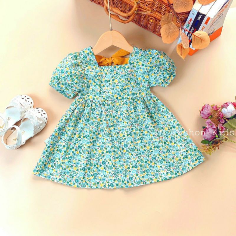 váy bé gái- váy họa tiết hoa nhí xanh siêu xinh cho bé 1-5t