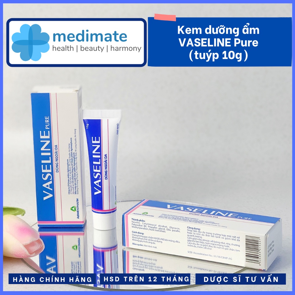 Kem dưỡng ẩm VASELINE Pure Agimexpharm (tuýp 10g)