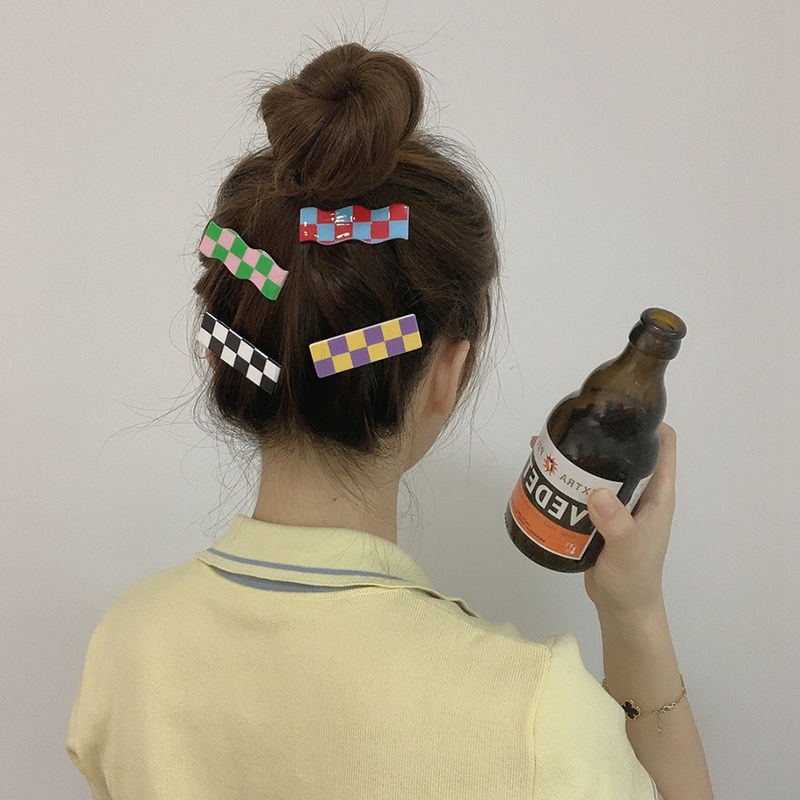 Kẹp Tóc Họa Tiết Caro Phong Cách Retro Thời Trang Cho Nữ