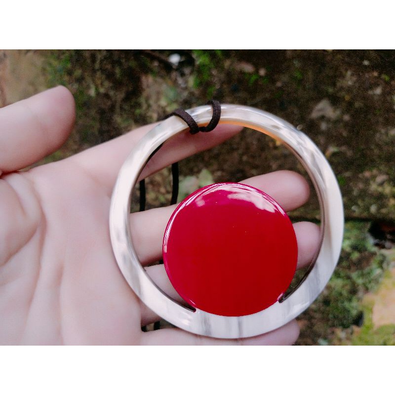 Dây chuyền  bằng sừng trâu tự nhiên, dây đeo bằng da tự nhiên, đường kính 6cm