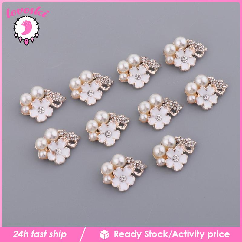 Set 10 NúT Hoa ĐíNh Kim Cương NgọC Trai Giả MàU Đen