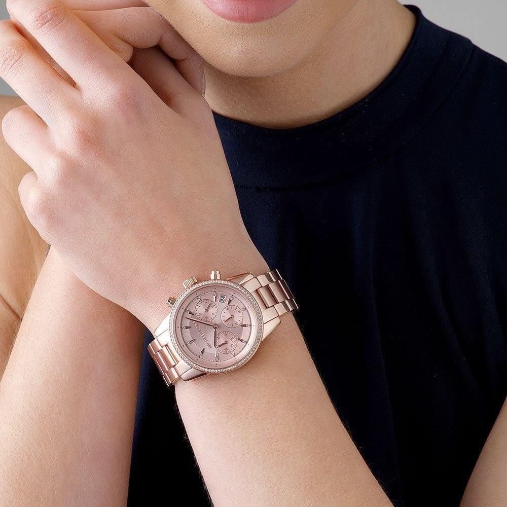 Đồng hồ nữ cao cấp đồng hồ nữ Michael Kors Ritz Rose Dial MK6357-máy pin-Dây thép không gỉ-size 37mm-Auth