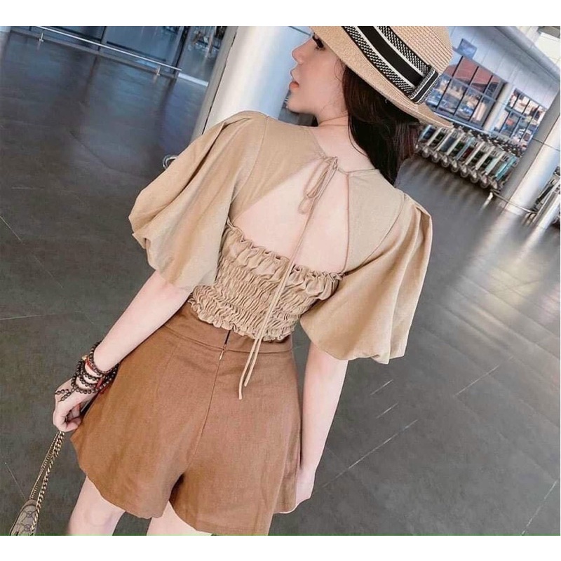 Áo cổ U nơ sau tay phồng Lovi
