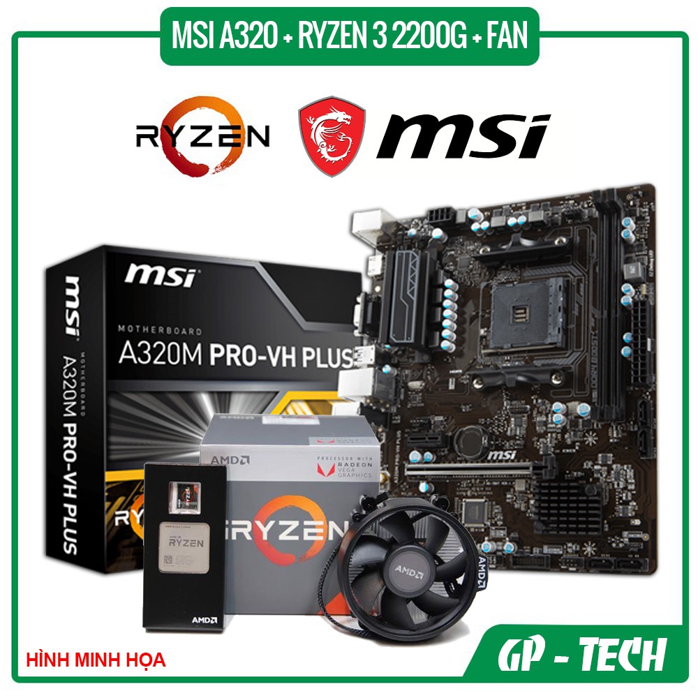 Combo Mainboard MSI A320 + Ryzen 3 2200G + Fan Zin (Còn bảo hành hãng 06 tháng)