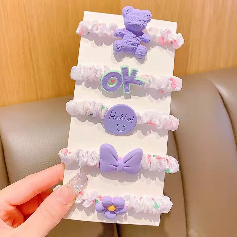 Set 5 Dây Buộc Tóc Cao Su Đính Hoa Nhỏ Xinh Xắn Phong Cách Hàn Quốc Cho Bé Gái