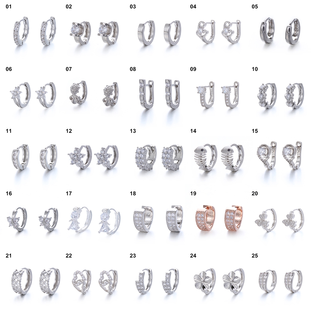 Bông tai tròn mạ bạc đính đá zircon thời trang