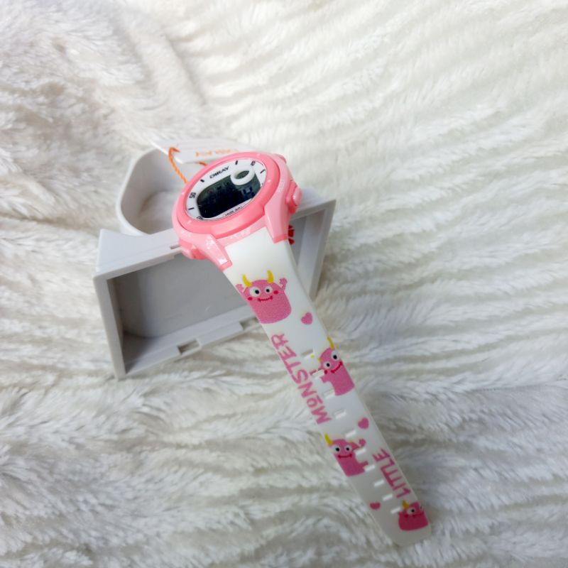 Đồng hồ trẻ em Diray dây silicon họa tiết hình thú màu hồng, hàng cao cấp, có bảo hành
