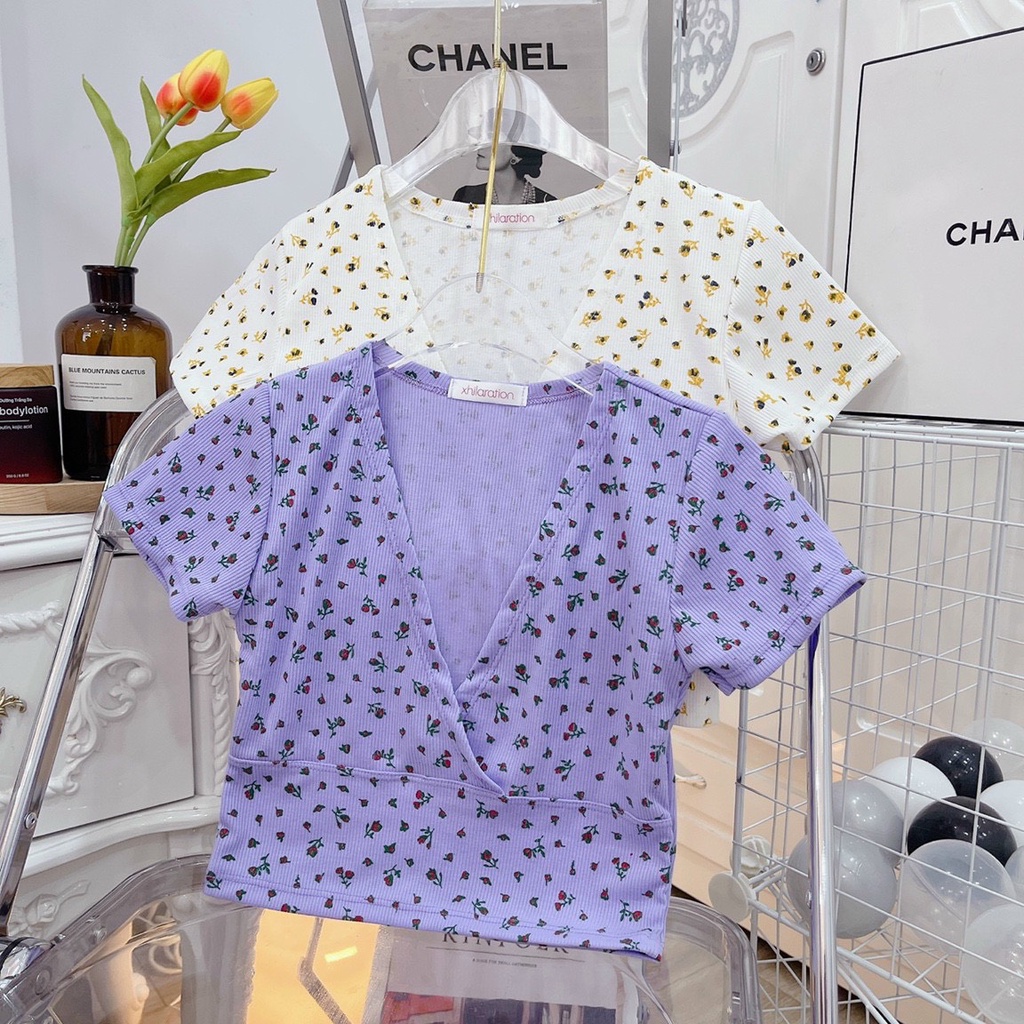 áo croptop in hoa nhí đắp chéo na