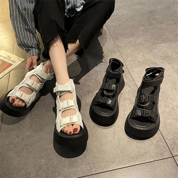 Giày Sandal Khóa Dán Đế Dày Phong Cách Harajuku Mùa Hè Mới Dễ Phối Đồ Cho Nữ Sinh