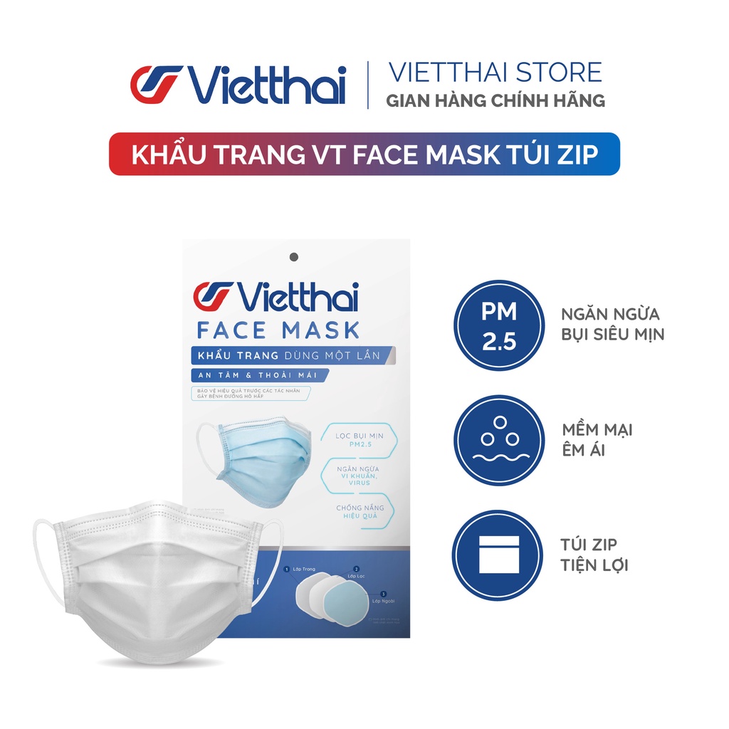 Khẩu trang VT Face Mask mềm mại êm ái - Chính hãng Vietthai - Túi 10 chiếc