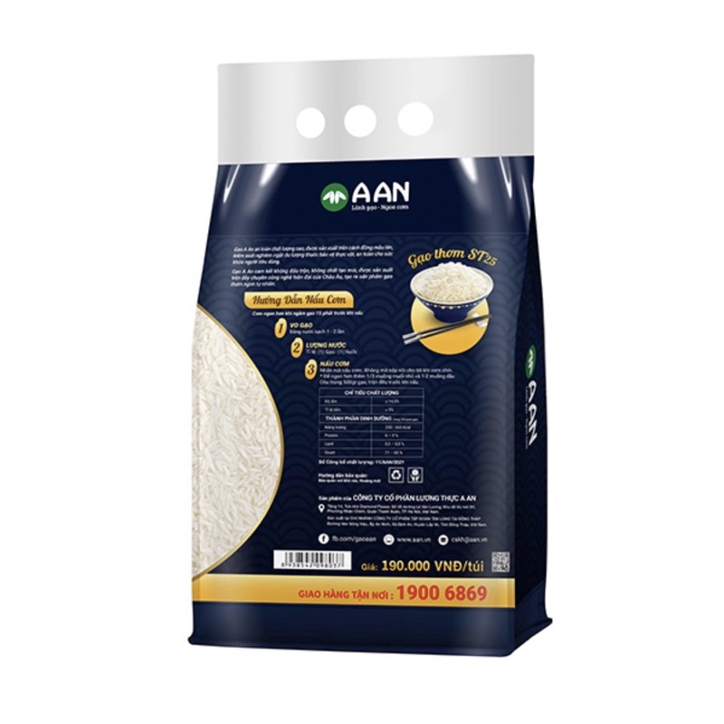 Freeship 30kg - Gạo ST25 Túi 5Kg A An - Cơm mềm dẻo, thơm nhẹ, vị ngọt - Top 1 Gạo Ngon Thế Giới