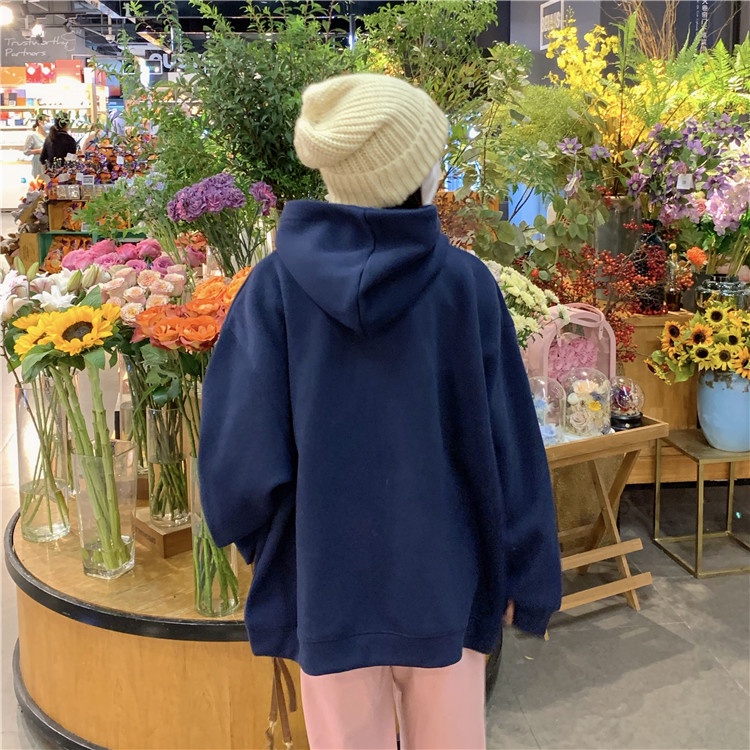 Áo Hoodie Bằng Vải Bông Dày Dặn Màu Hồng Thời Trang Hàn Quốc