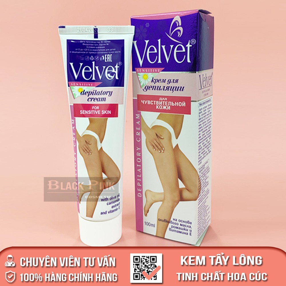 Kem tẩy lông Velvet Sensitive Nga 100ml -  tẩy lông nhanh, không gây hại cho da, tẩy sạch cả lông cứng đầu nhất