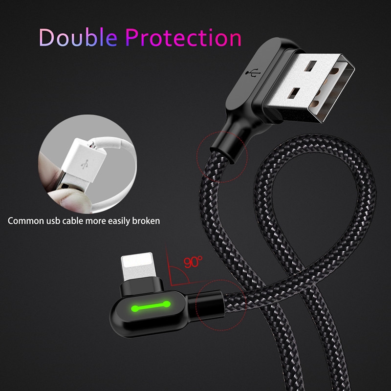 Dây cáp sạc dữ liệu USB 90 độ 1.2m / 1.8m dành cho iPhone 6 7 8 X