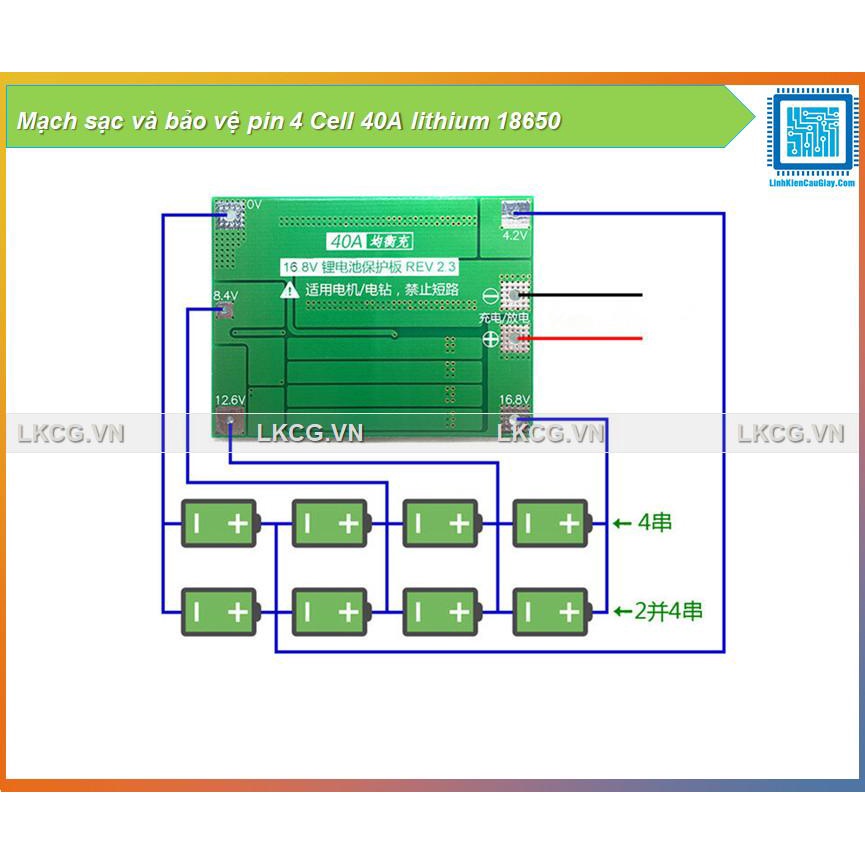 Mạch sạc và bảo vệ pin 4 Cell 40A lithium 18650