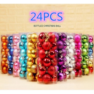 Set 24 quả châu màu kim tuyến lấp lánh trang trí cây thông noel