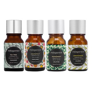 Bộ tinh dầu best seller milaganics: tinh dầu sả chanh + tinh dầu bạc hà + tinh dầu tràm trà + tinh dầu bưởi