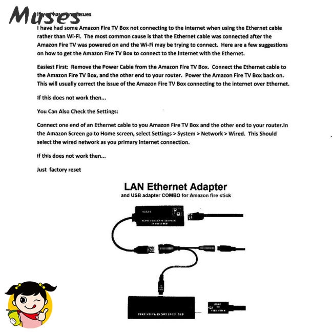 Muse07 Thiết bị đệm điều hợp Ethernet cho AMAZON FIRE TV 3/STICK GEN 2