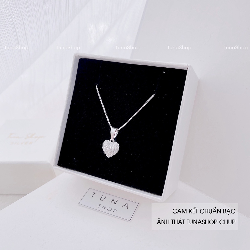 Dây chuyền Bạc gắn đá pha lê mặt trái tim, Vòng cổ đeo  Bạc cao cấp 𝐂𝐚𝐦 𝐤𝐞̂́𝐭 𝐜𝐡𝐮𝐚̂̉𝐧 𝐁𝐚̣𝐜 TUNA SILVER