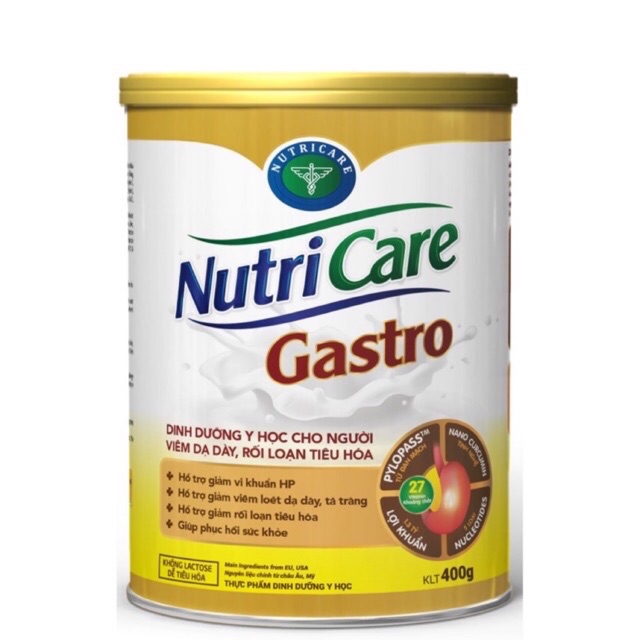 Sữa Nutricare Gastro 400g dành cho người viêm dạ dày, rối loạn tiêu hoá