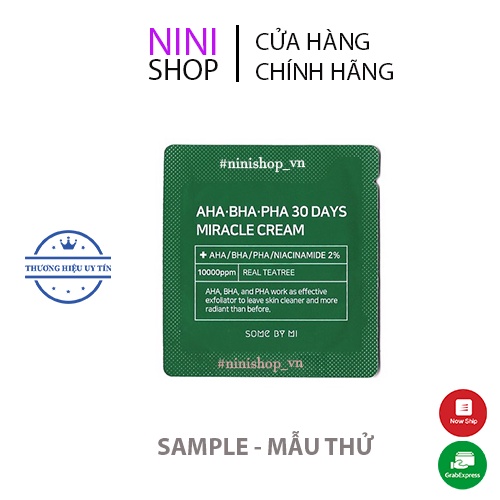 Gói mẫu thử Kem Dưỡng Da Cho Da Mụn Some By Mi AHA-BHA-PHA 30 Days Miracle Cream 1.2ml Sample