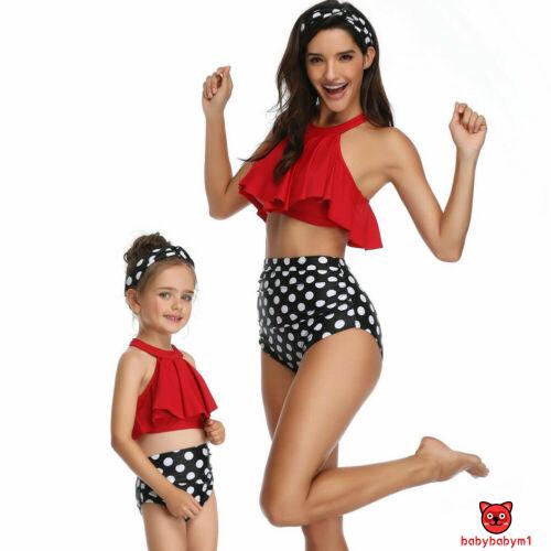 Bikini 2 mảnh áo phối bèo quần lưng in dành cho mẹ và bé gái có nhiều size để lựa chọn