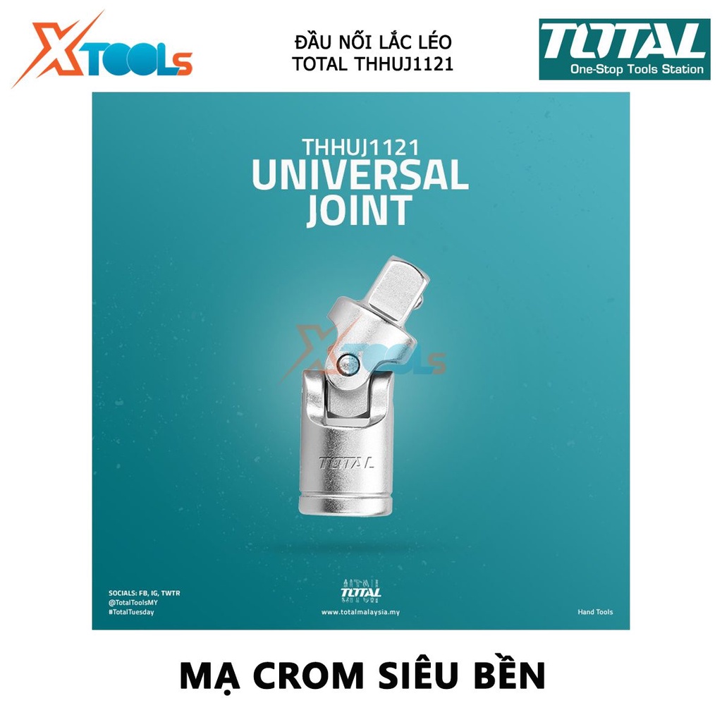 Đầu nối lắc léo 1/2 inch TOTAL THHUJ1121 | nối đầu tuýp Chất liệu 50BV30, mạ crôm và chịu nhiệt để kết nối cần tuýp, đầu