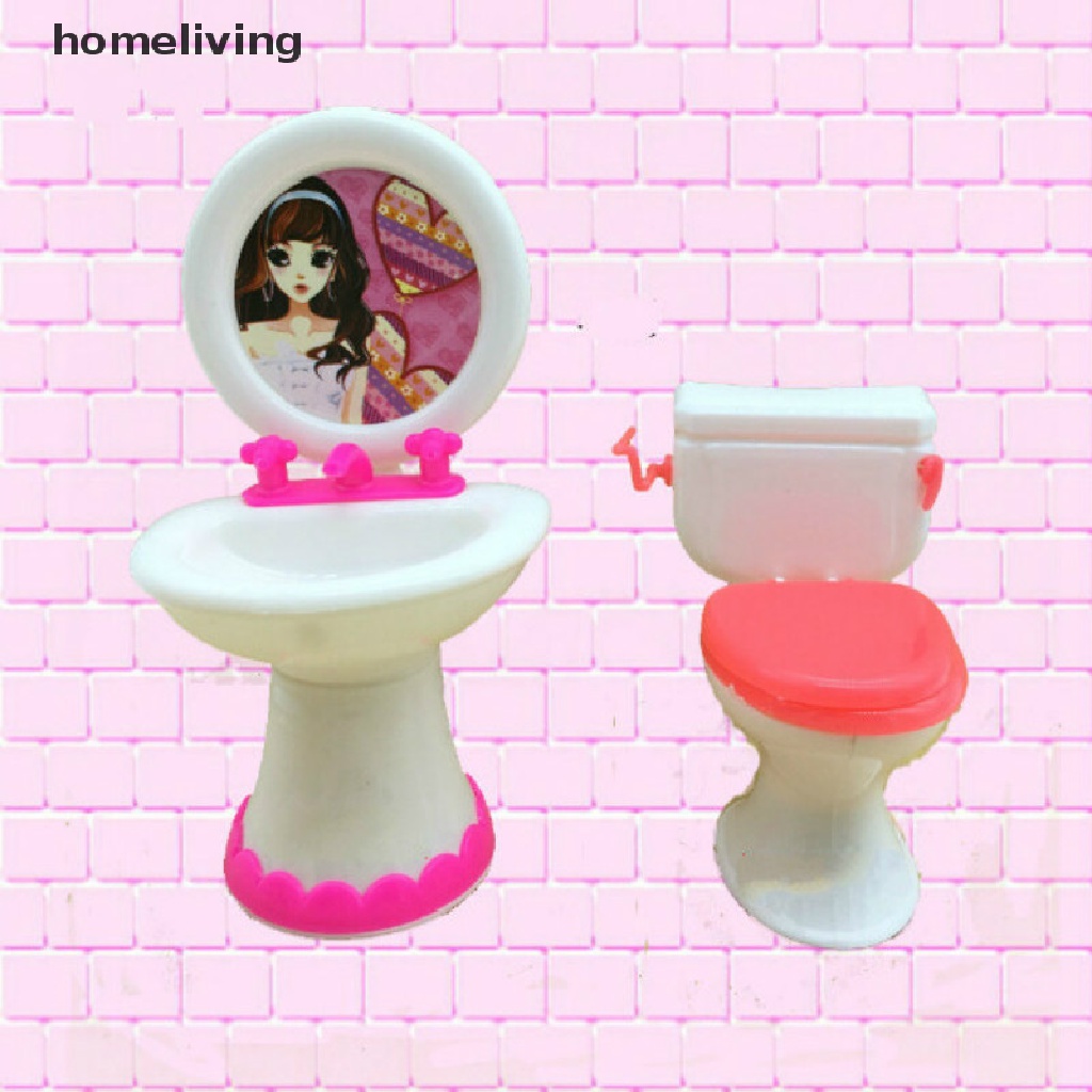 Ghế Ngồi Toilet Thời Trang Cho Búp Bê Barbie 1 Đóng + 1 Chậu Rửa