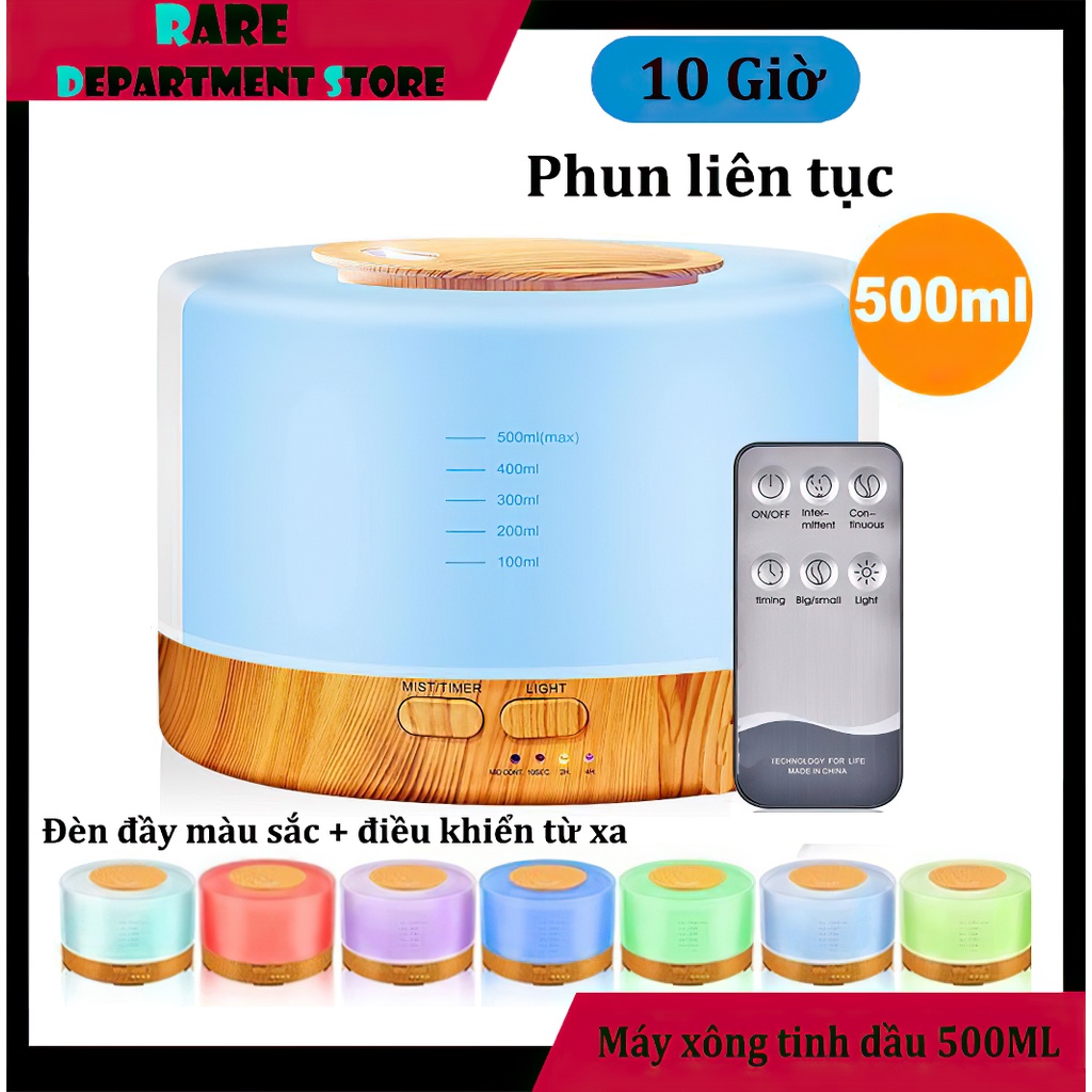 Máy xông tinh dầu，máy khuếch tán tinh dầu trụ trong 500ml ，Led 7 màu có điều khiển từ xa