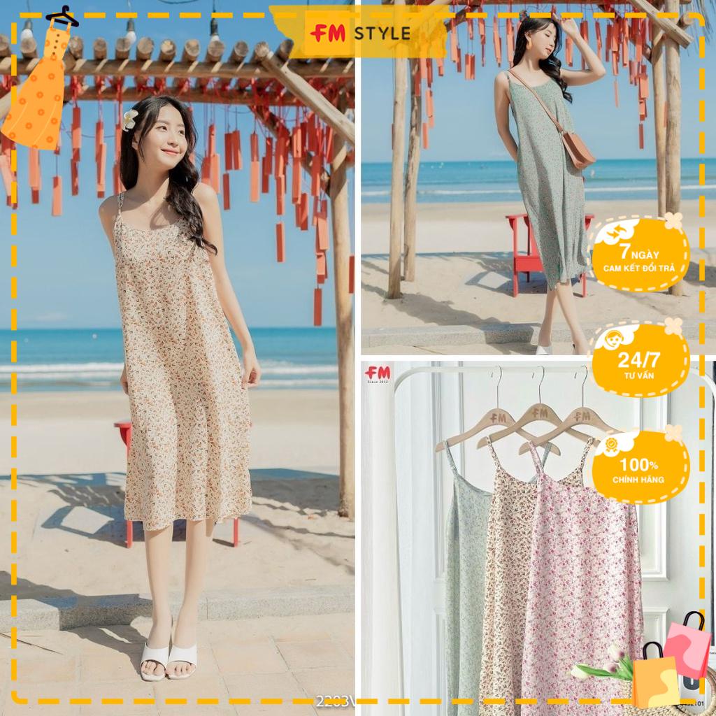 Váy hai dây hoa nhí vintage dáng suông freesize chất thô lụa mềm mát mặc hè 220321026