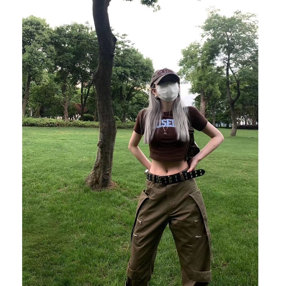 Ethelgirl Áo Thun Crop Top Tay Ngắn Cổ Lọ Dáng Ôm In Họa Tiết Thời Trang Cho Nữ