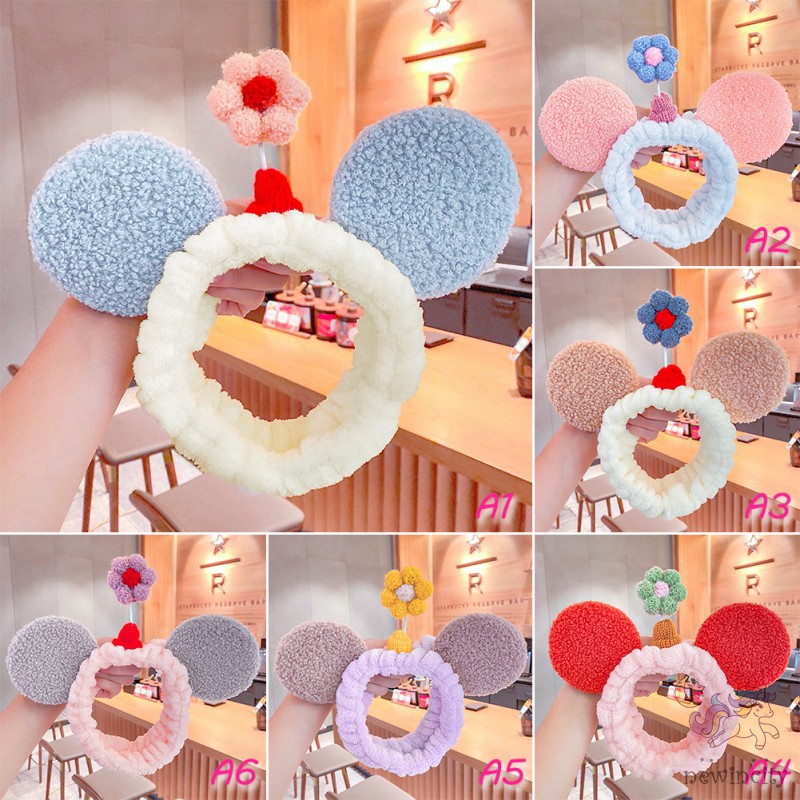 Băng Đô Cài Tóc Đính Hoa Và Tai Cừu Kiểu Hàn Quốc Xinh Xắn Cho Nữ