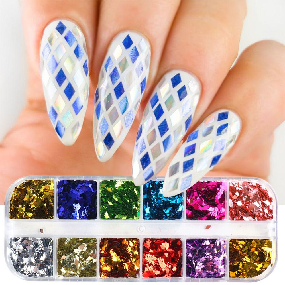 Hộp 12 Ngăn Đựng Hạt Kim Sa Lấp Lánh Tự Trang Trí Móng Tay