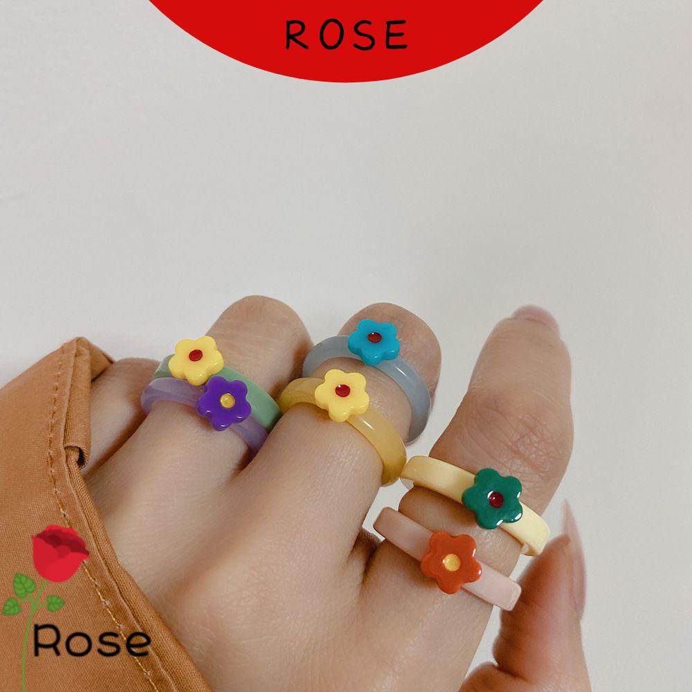 Nhẫn Nhựa Acrylic Trong Suốt Họa Tiết Hoa Nhỏ Nhiều Màu Phong Cách Vintage Cho Nữ