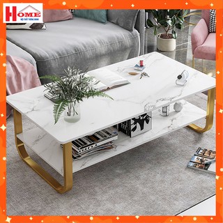 Bàn trà sofa 2 tầng, bàn trà gỗ công nghiệp mặt vân đá