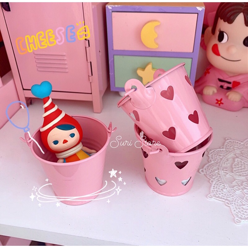Xô Hồng Mini Trang Trí Để Bàn Siêu Dễ Thương