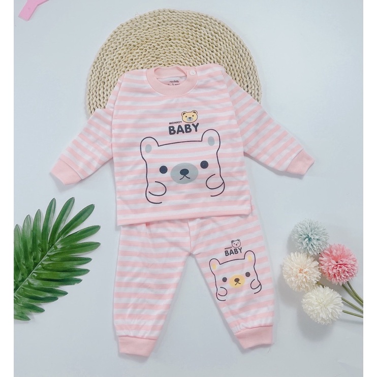 Bộ dài tay Thu đông nỉ kẻ cổ tròn cho bé ừ 4kg đến 15kg