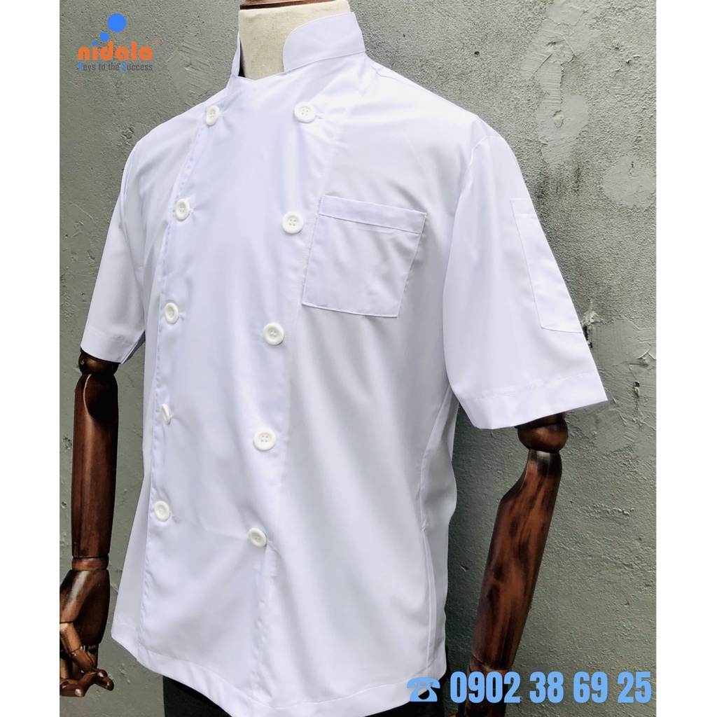 Áo bếp nam ngắn tay Nidala chất Kate silk đường may đẹp, tỉ mỉ