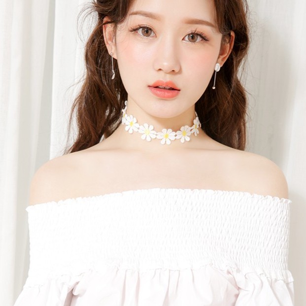Vòng Cổ Choker chocker ren hoa cúc trắng nữ SAVVY Hàn Quốc necklace