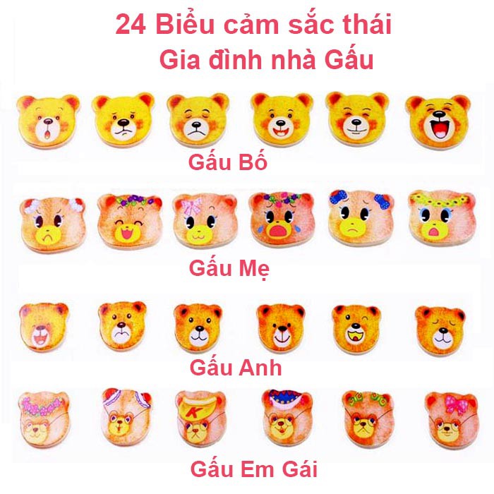 Hộp Ghép Hình Biểu Cảm Gia Đình Nhà Gấu Bằng Gỗ (4 Thành Viên)