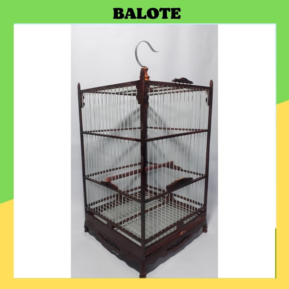 Lồng chim chào mào BALOTE lồng chim vuông gỗ cao cấp kèm phụ kiện