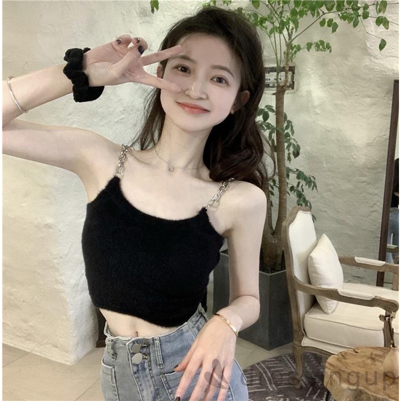 Áo không tay cổ chữ u màu sắc đơn giản cho nữ