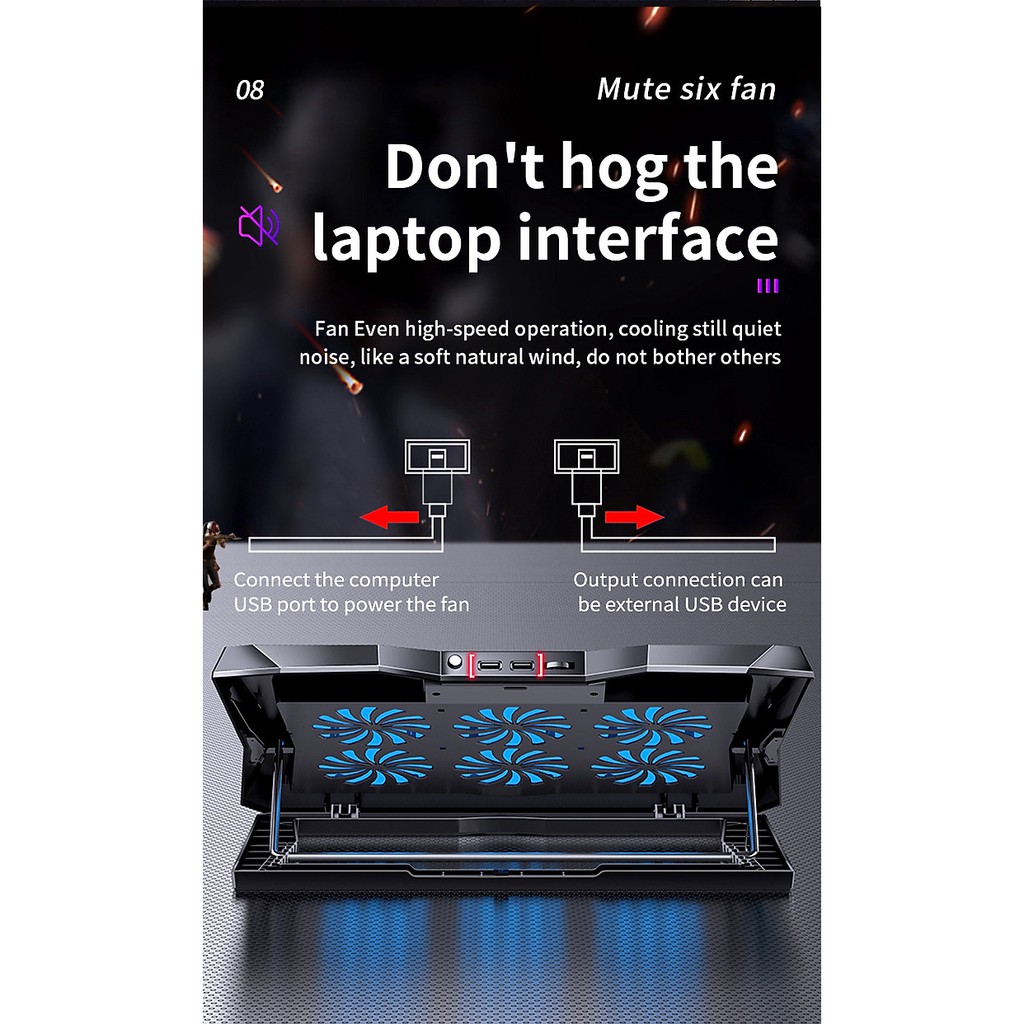 Đế tản nhiệt laptop 18 inch, chỉnh độ cao 6 cấp, chỉnh tốc độ - Q3