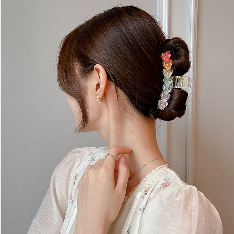 Kẹp tóc Haimeikang bằng nhựa acrylic đính đá pha lê màu đào dễ thương phong cách Hàn Quốc thời trang cho nữ