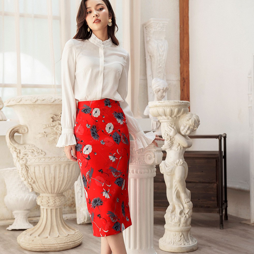[Mã FASHIONMALLT4 giảm 15% đơn 150k] Chân Váy Juyp Hoa Đỏ Poply Skirt - SYO - V2820008 | BigBuy360 - bigbuy360.vn