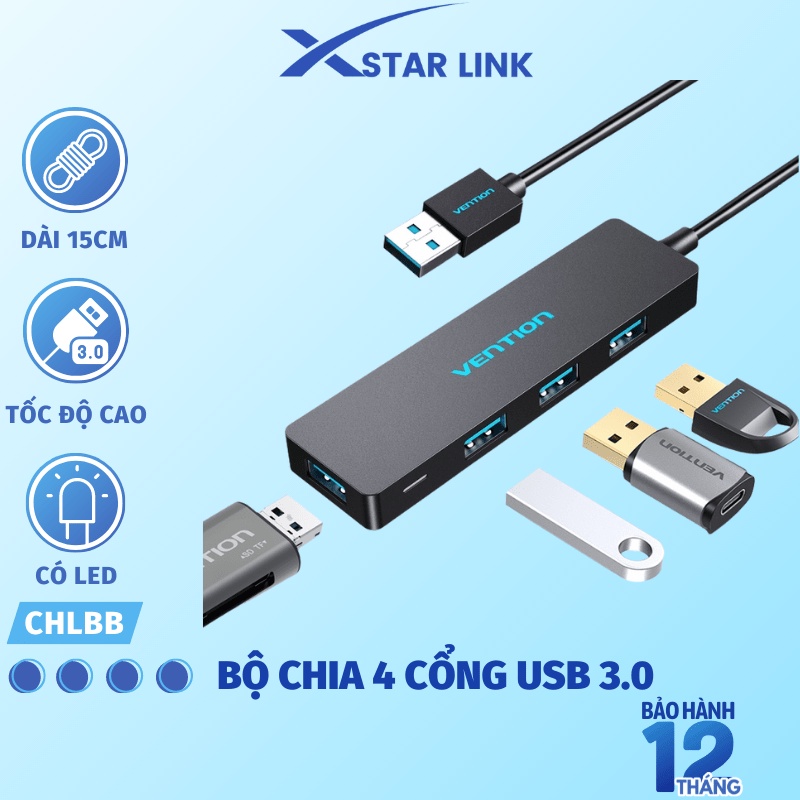 Cổng chia Usb 3.0 - Bộ Hub usb 4 cổng chuyển đổi chia usb 3.0 Vention cho máy tính, laptop