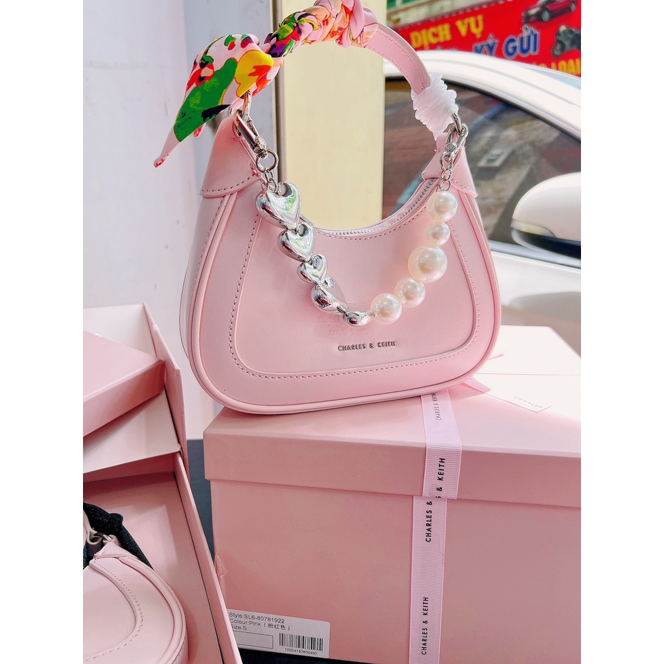 Túi Xách Nữ Charles &amp; K Trái Tim Bản Chuẩn Đẹp Tặng Kèm Túi Giấy Có Hộp Hồng