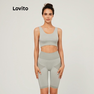 Bộ đồ thể thao Lovito cổ chữ U cao không tay ôm dáng màu trơn L03119 (màu xám)