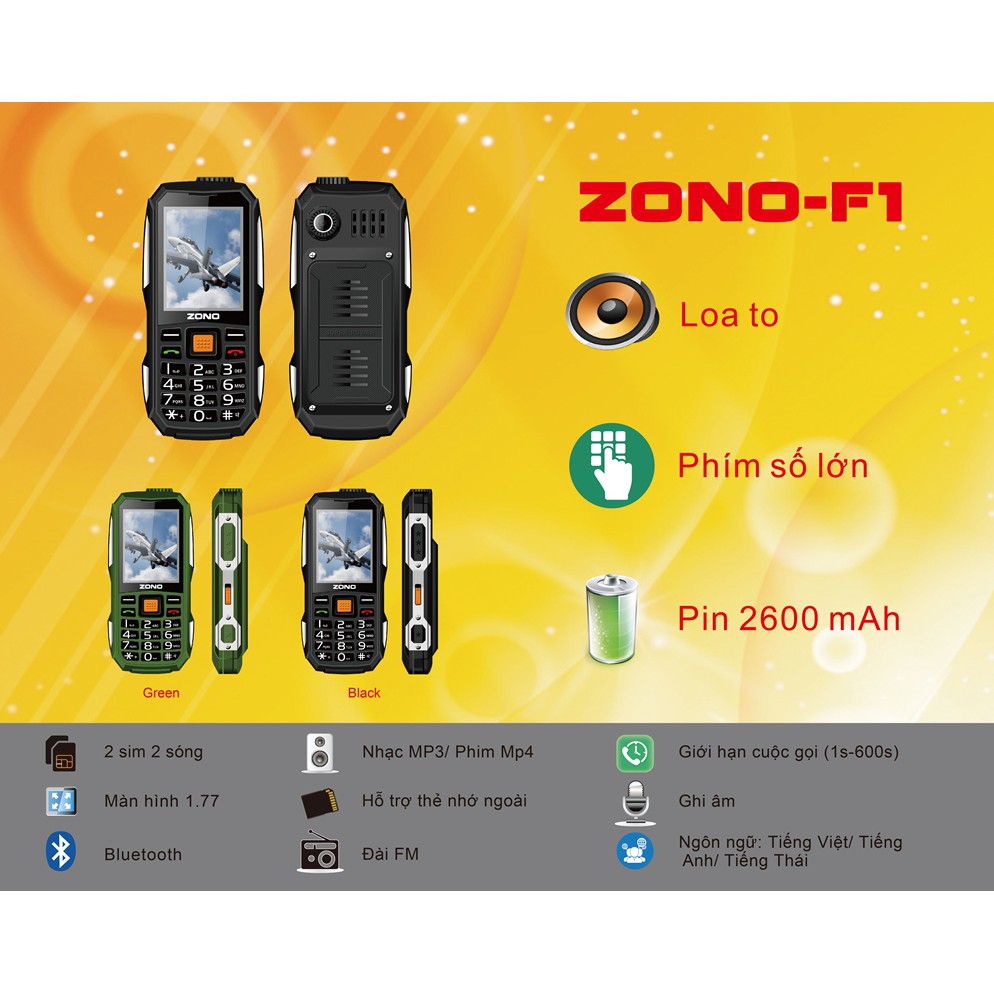 Điện thoại ZONO F1 2 Sim (Xanh lính)